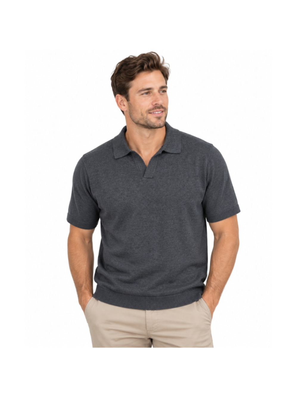 Men's Goodfellow & Co Short Sleeve Johnny Collar Sweater–Dark Gray–Size M–NWT